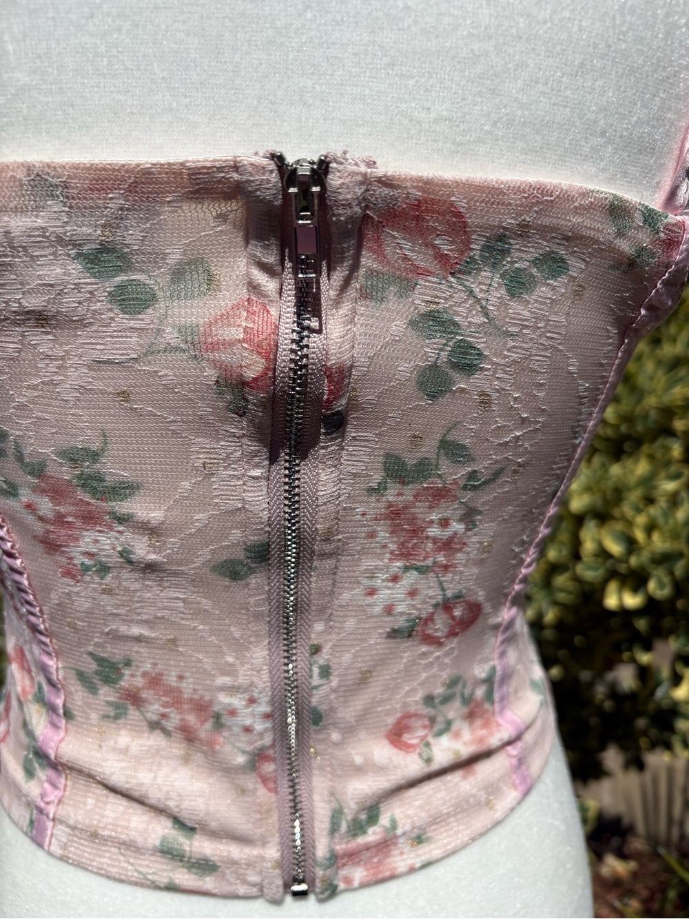 Pretty Garbage Pink Floral Mesh Corset Bustier Top Small - Picture 4 of 7